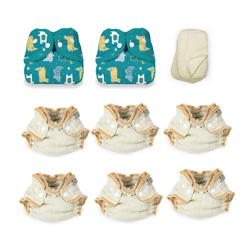 Newborn cloth diaper kit crocking crocodiles print