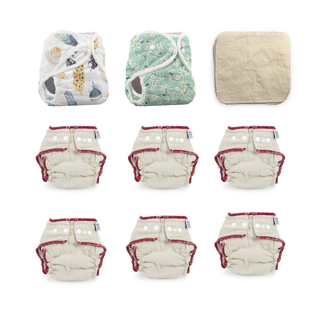 fitted cloth diaper kit for a 6 month old girl feather and flower print diaper covers with organic baby wipes
