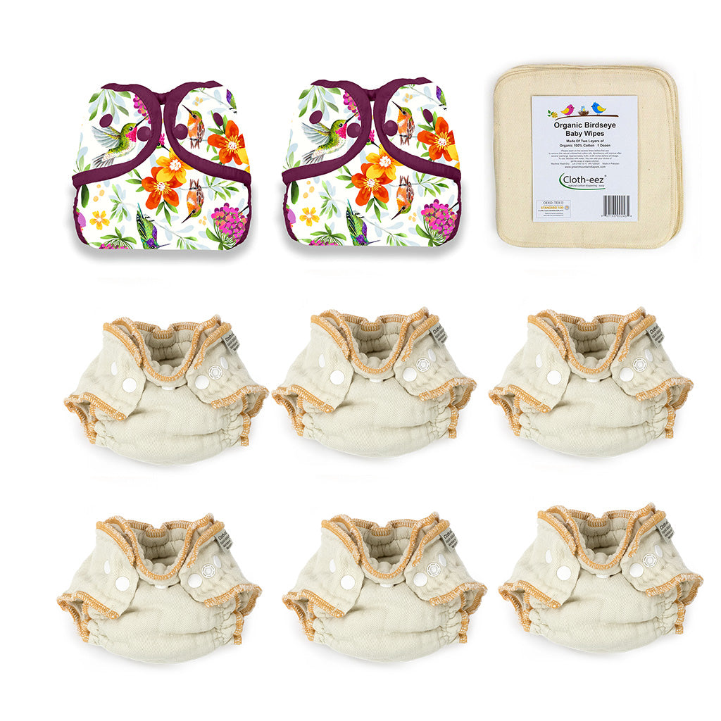 give cloth diapers a try newborn kit with hummingbird print