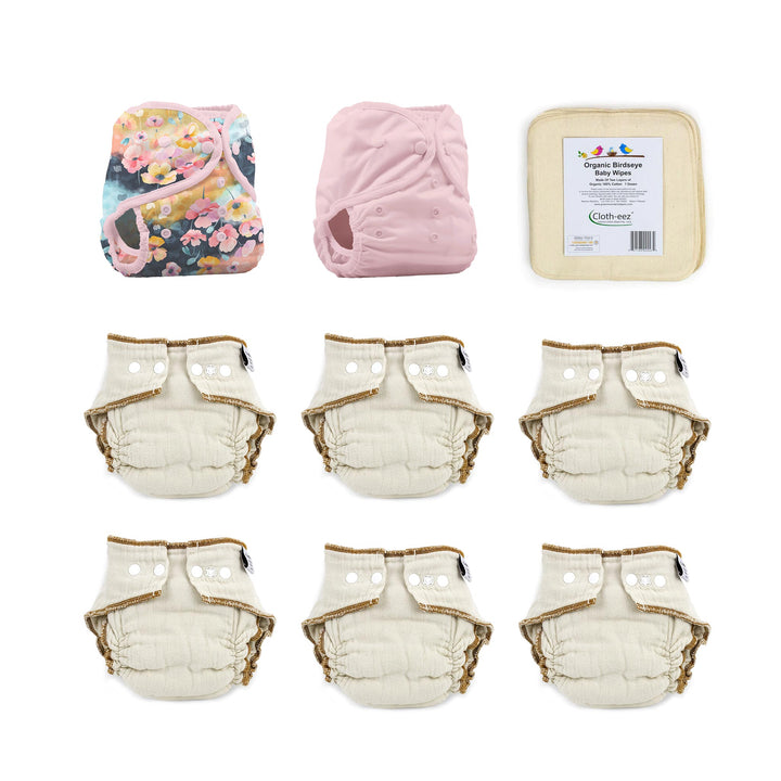 give it a try cloth diaper kit size large Workhorse organic and Thirsties Duo Wrraps size two poppy flower and solid pint diaper covers