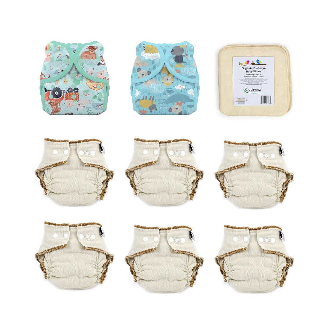 give it a try cloth diaper kit size large Workhorse organic and Thirsties Duo Wraps Farm print