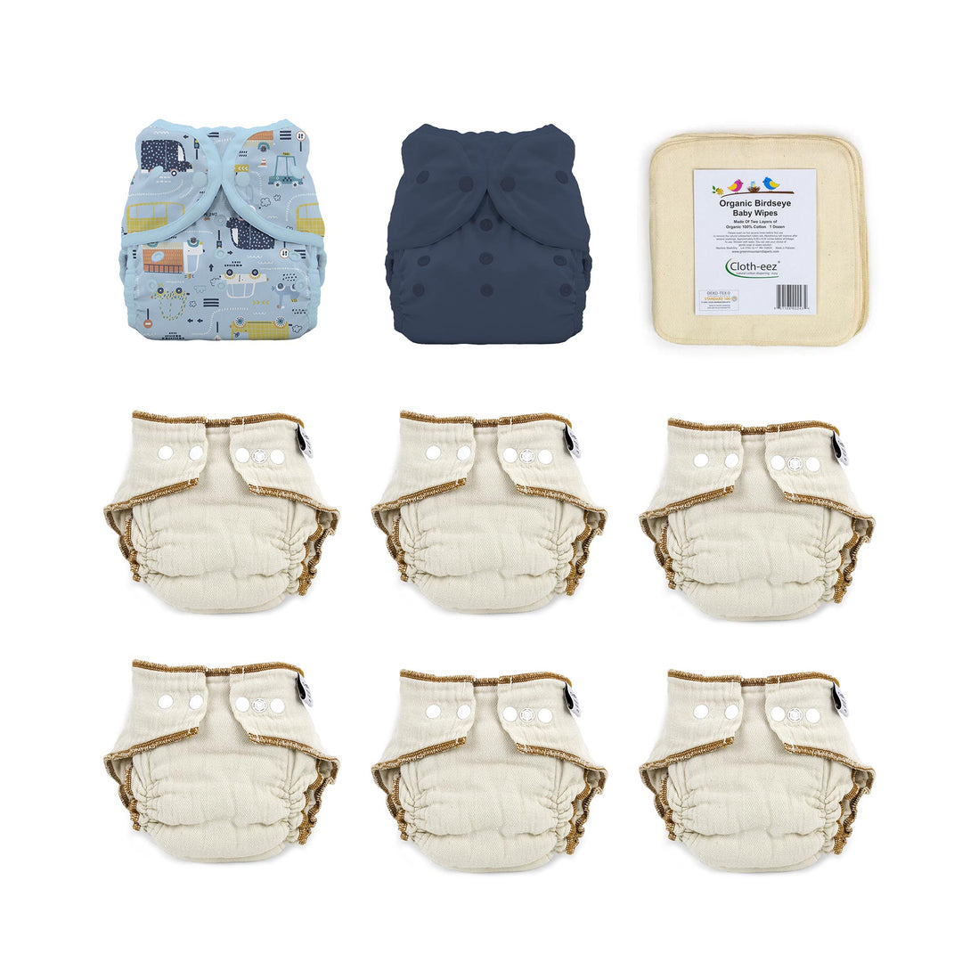 give it a try cloth diaper kit size large Workhorse organic and Thirsties Duo Wraps traffic and Navy Blue