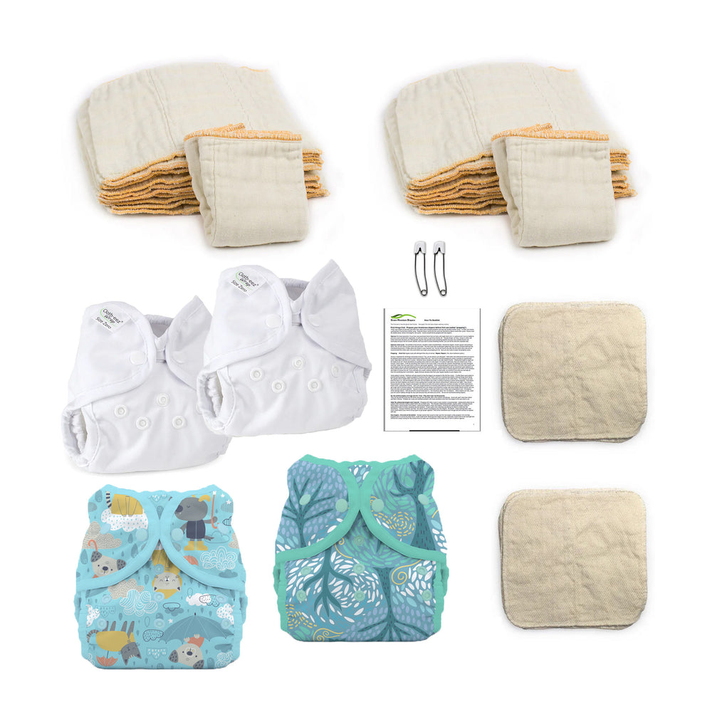 Hello newborn baby organic cloth diaper kit gender neutral breezy drizzly