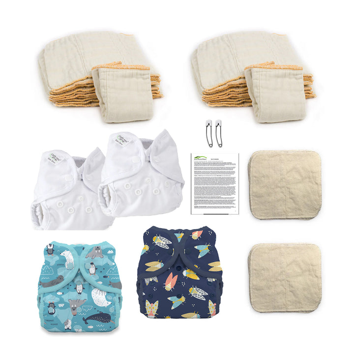 organic cloth diapering kit for newborn boy ice flow cicada