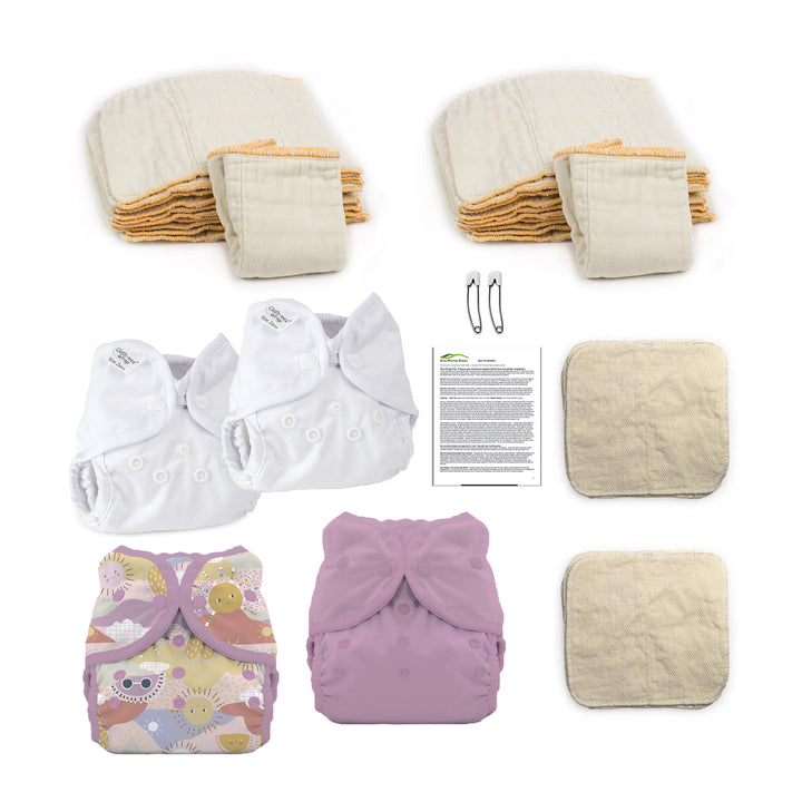 Hello newborn baby organic cloth diaper kit for a girl sunny crocus
