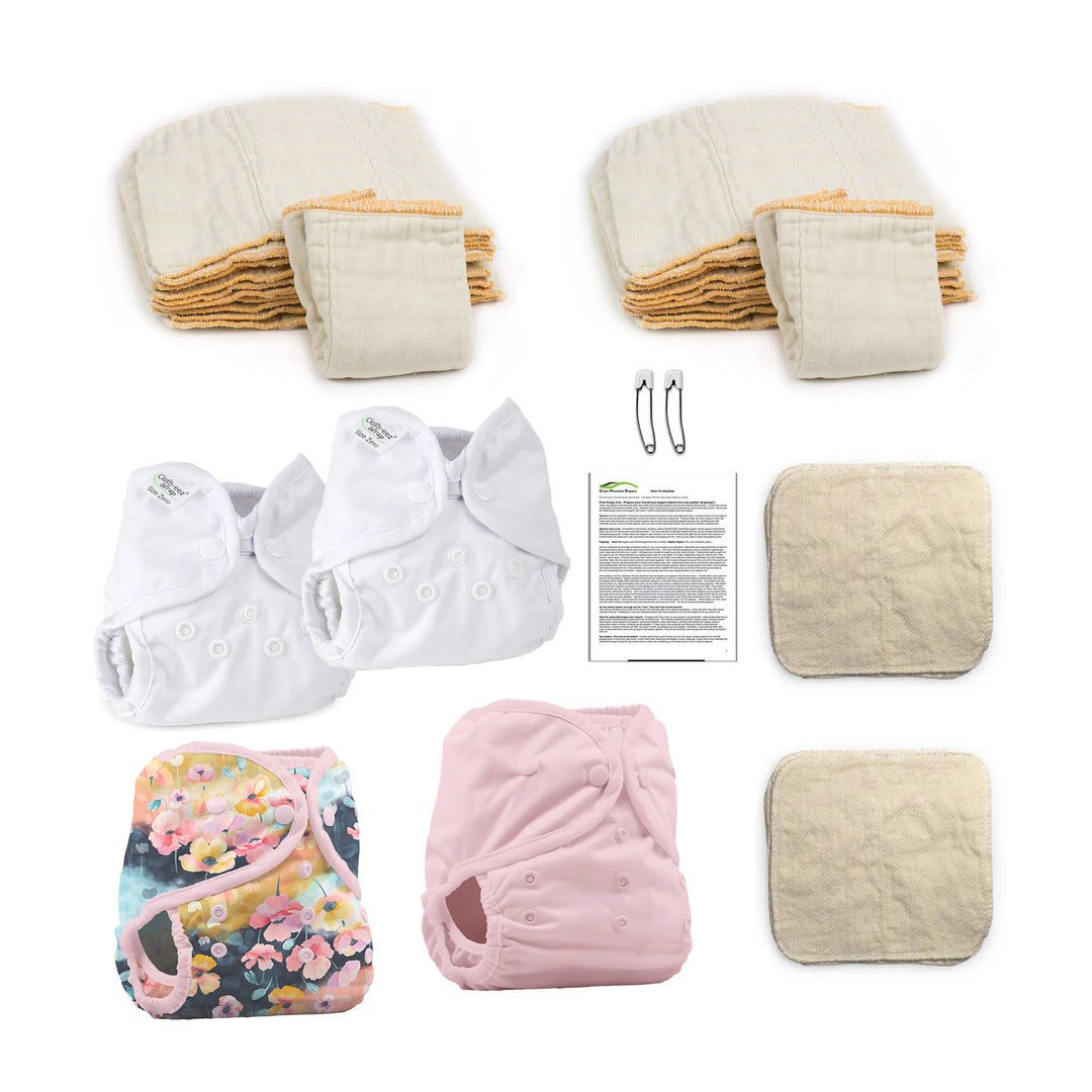 Hello newborn baby organic cloth diaper kit for a girl  poppy pink
