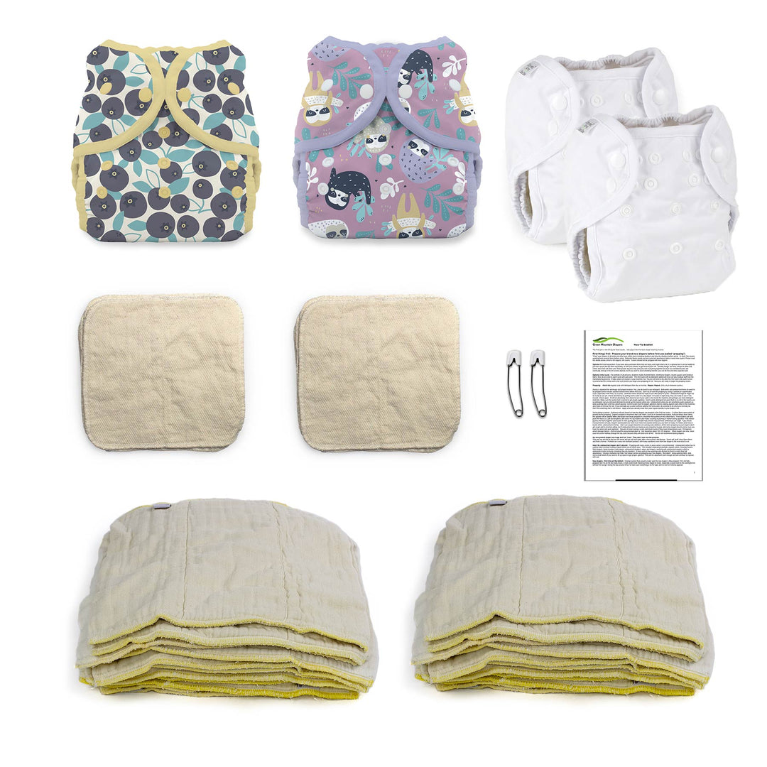 organic cloth diaper kit Kit for an infant baby gender neutral with prefold diapers