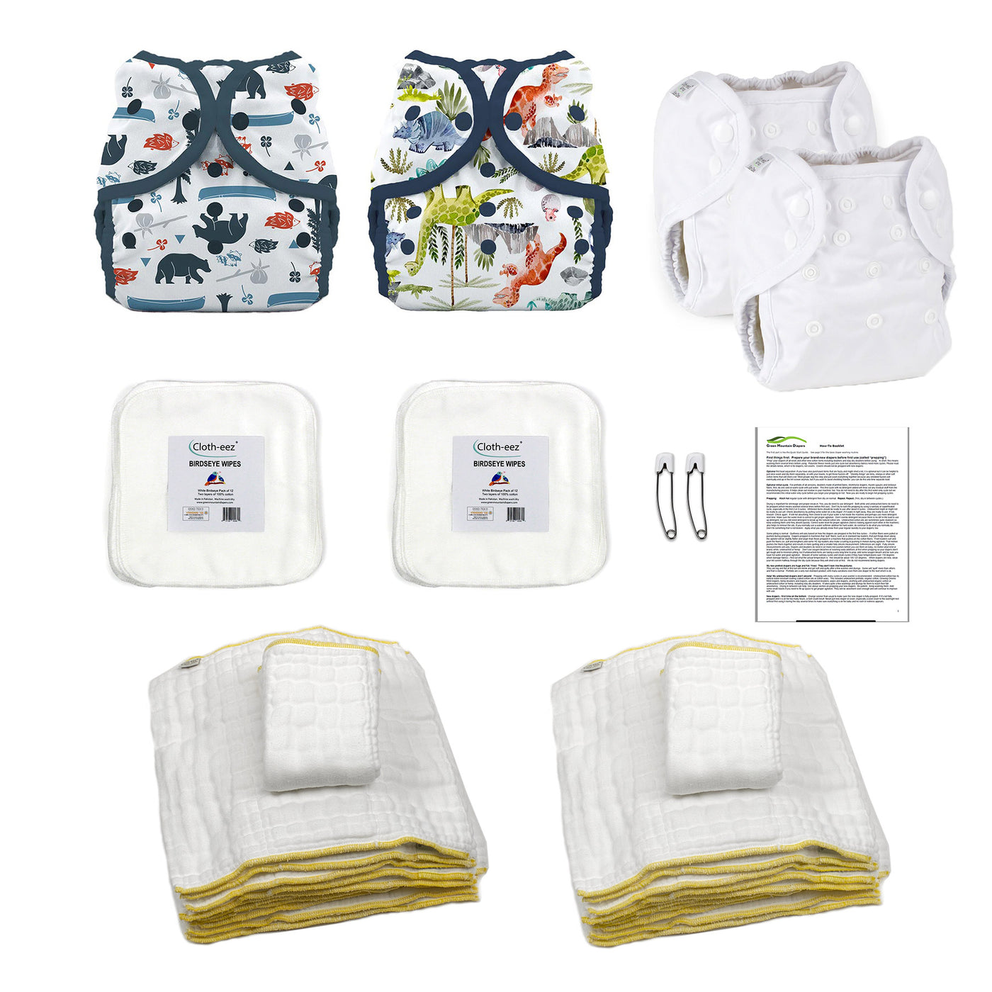 small cloth diaper kit for a newborn boy with dinosaur print