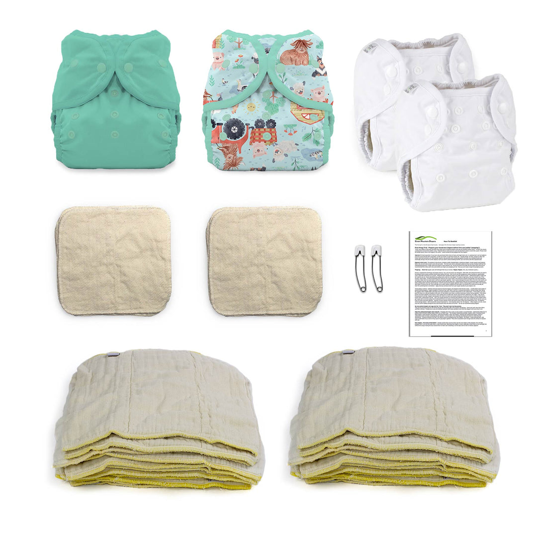 organic cloth diaper kit Kit for an infant baby gender neutral with prefold diapers
