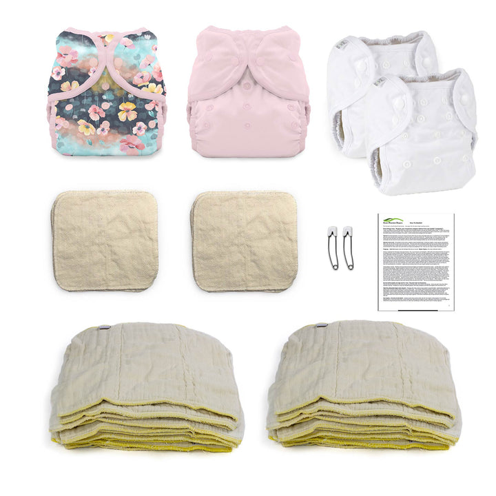 organic cloth diaper kit Kit for an infant baby girl with prefold diapers and pink
