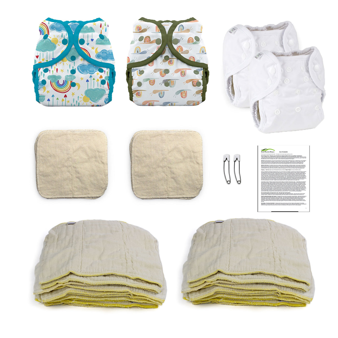 rainbow baby cloth diaper kit with natural diapers and wipes
