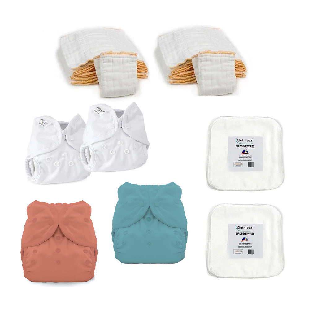 Newborn cloth diaper kit with prefolds and covers gender neurtral