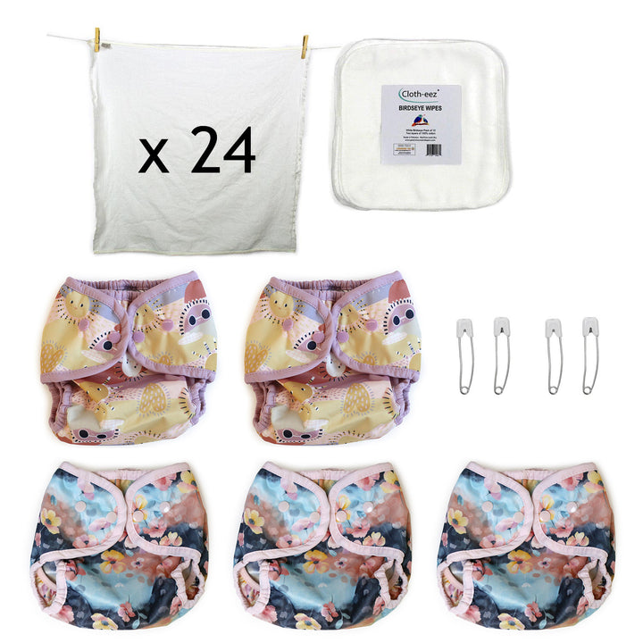 economy kit with birdseye and sunny and poppy diaper covers 