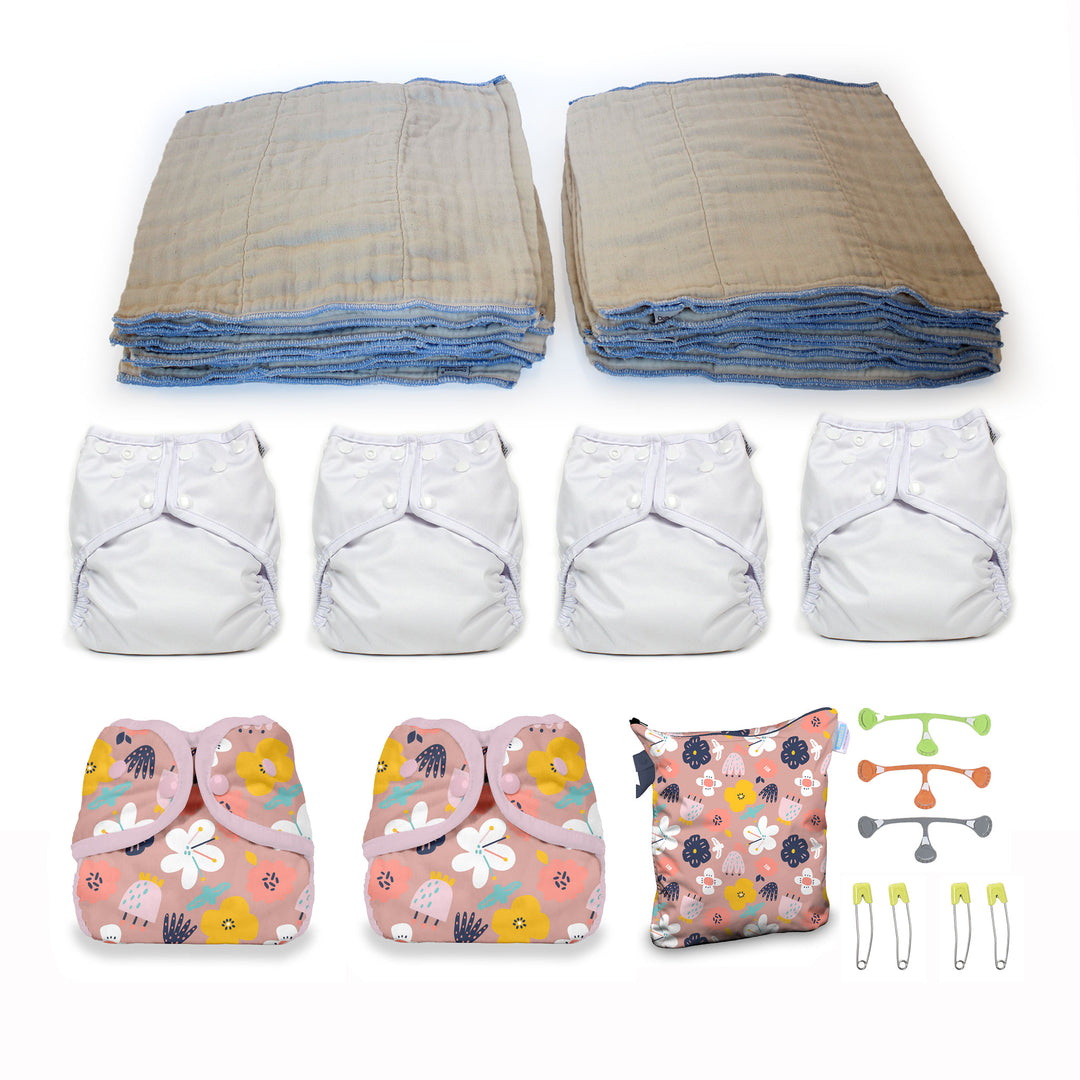 Organic Cloth diaper kit for a toddler girl and wet bag 