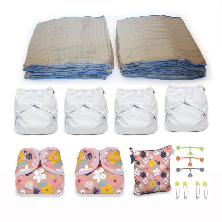 Organic Cloth diaper kit for a toddler girl and wet bag 