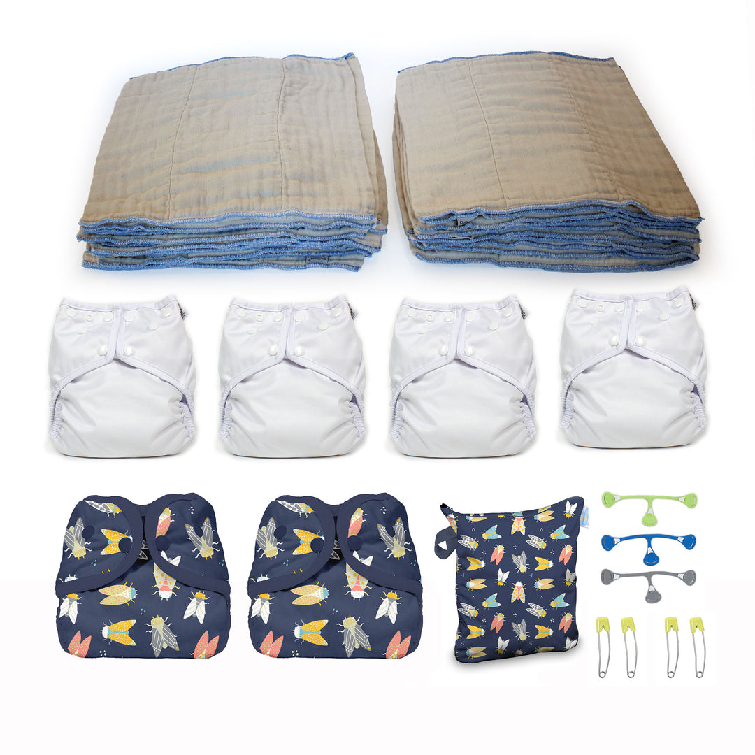 medium infant cloth diaper kit for a boy cidada with prefolds