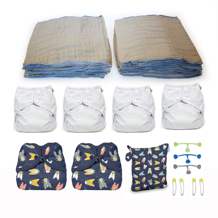 medium infant cloth diaper kit for a boy cidada with prefolds