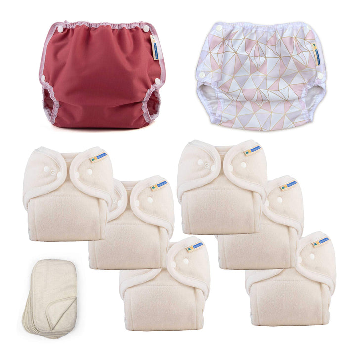 Mother-ease cloth diaper kit for a girl pink and cranberry