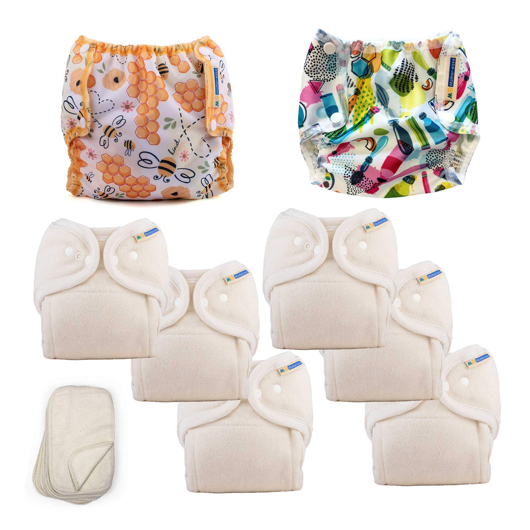 Mother-ease cloth diaper kit gender neutral bee Kind art