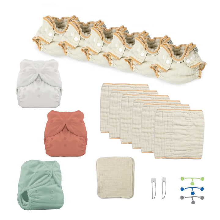 Newborn cloth diaper kit gender neutral solid color cloth diaper covers with fitted diapers and wipes included