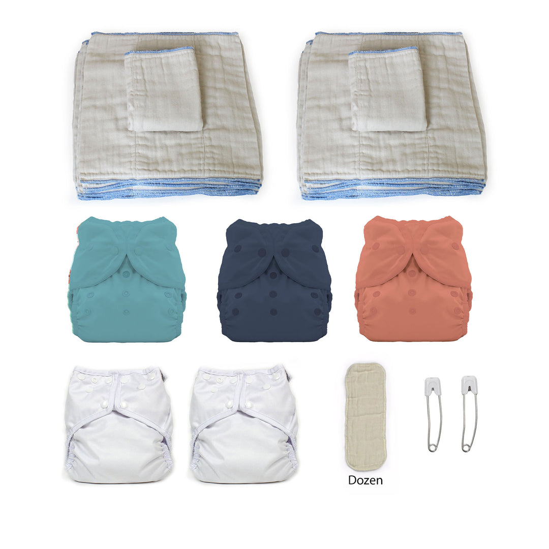 Medium cloth diaper kit with 5 diaper covers solid colors