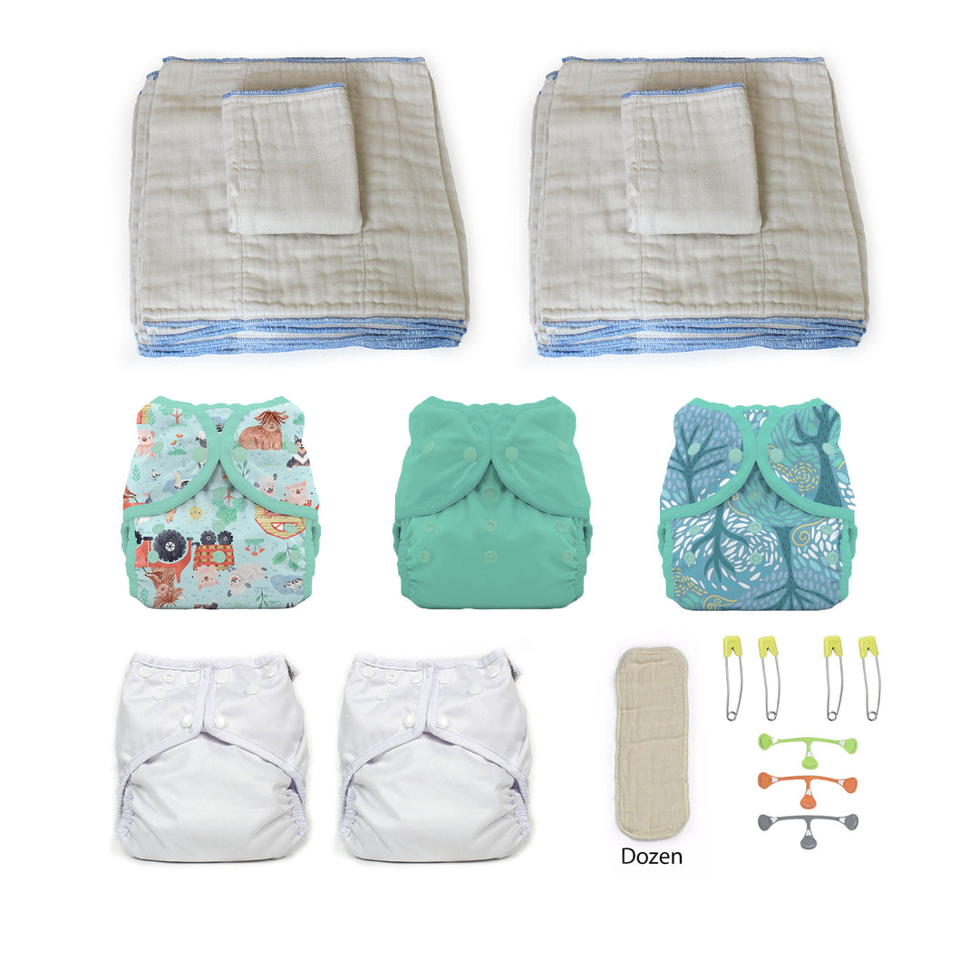 Kit of cloth diapers for a toddler farm print