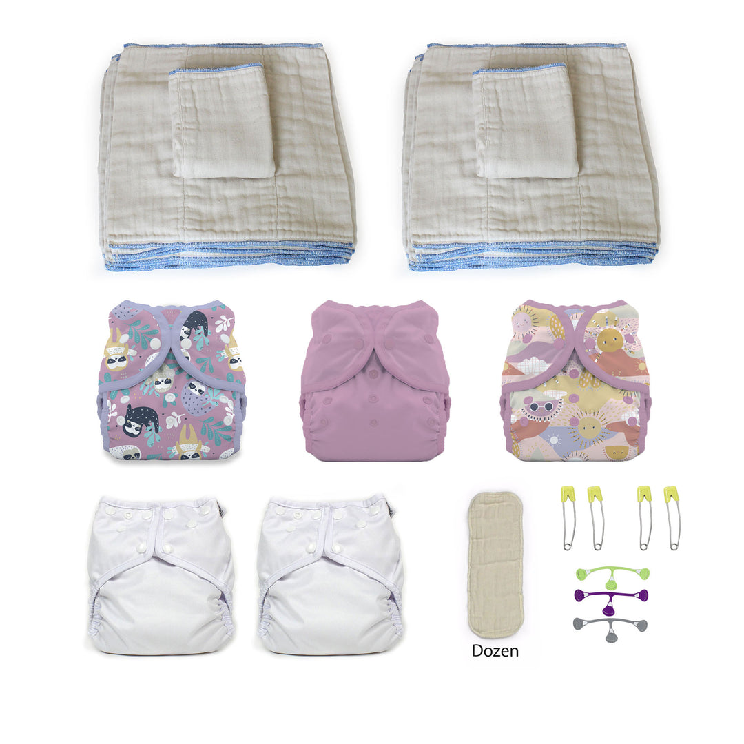 Kit of cloth diapers for a toddler girl pink and purple
