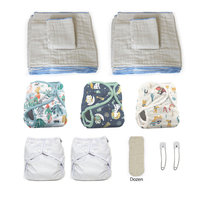 medium toddler cloth diaper kit with animal print diaper covers