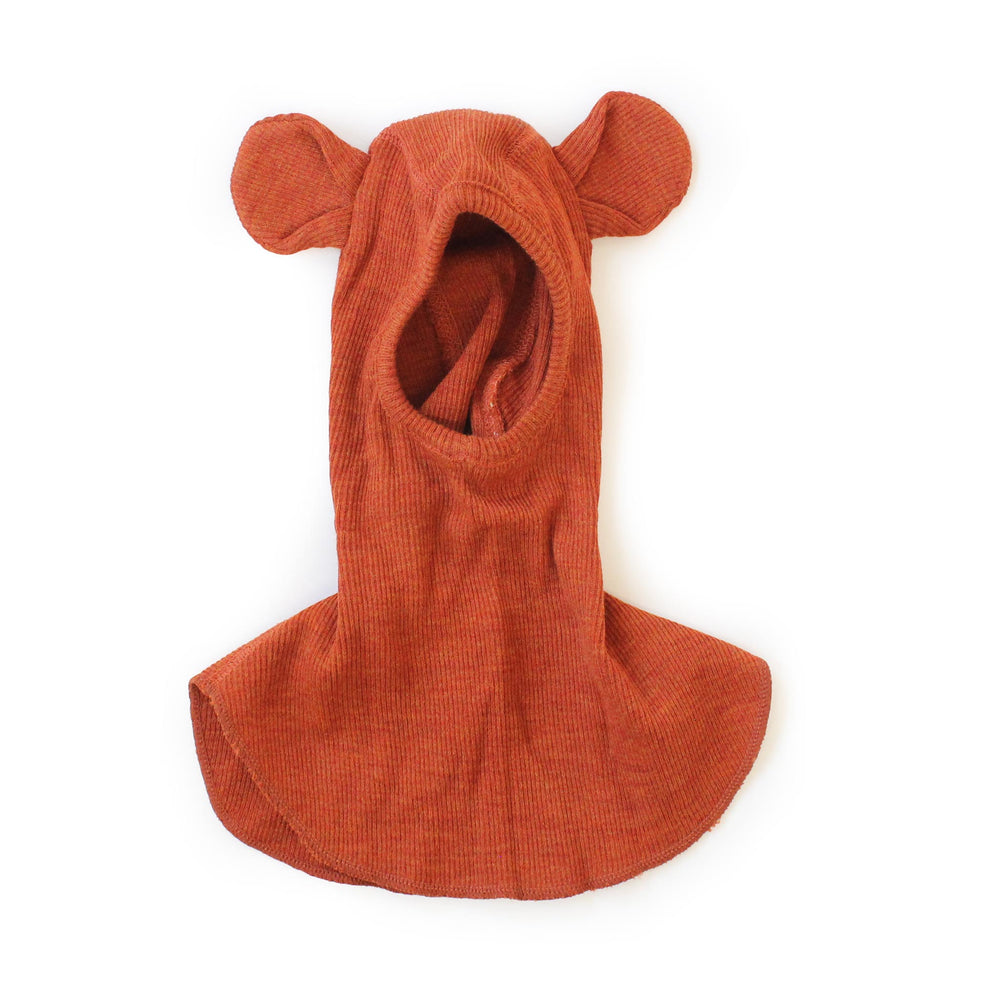 baby balaclava hood with teddy bear ears  rich amber