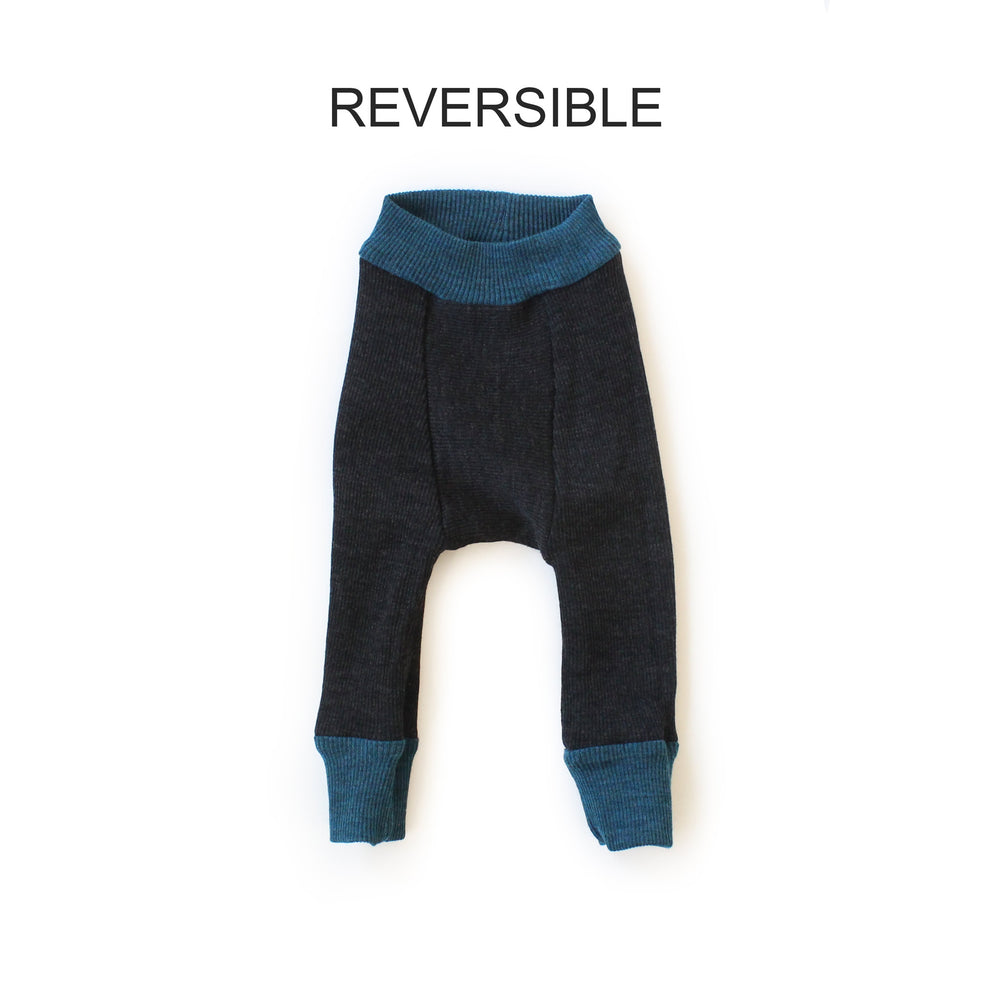 manymonths wool baby pants reversible black and teal