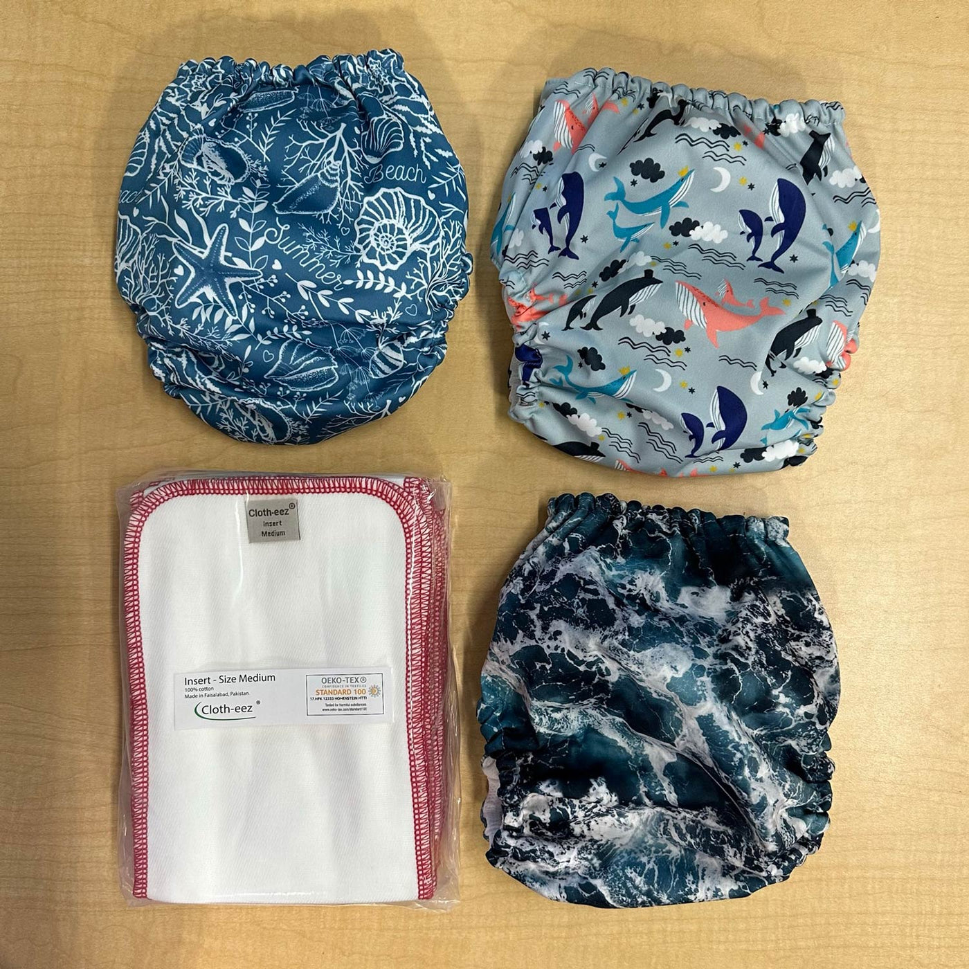 pocket diaper set whales medium