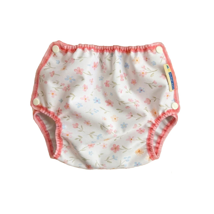 Wildflower floral pattern Mother-ease cloth diaper cover with pink trim