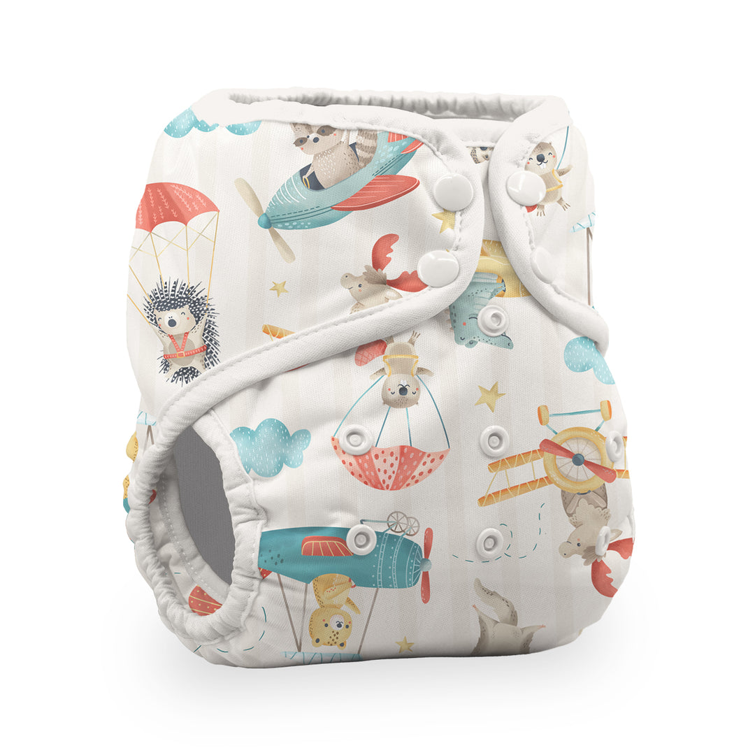Thirsties natural snap reusable cloth diaper with a whimsical animal-themed print Oh Chute print