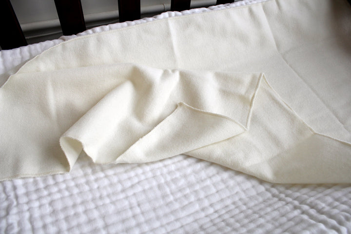 Close-up of a wool changing pad on changing table