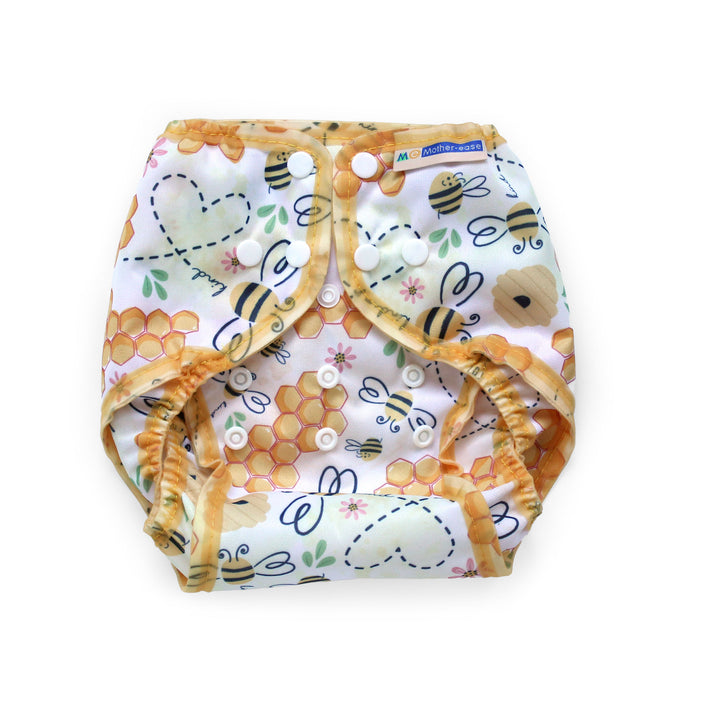 Mother-ease Rikki diaper wrap snap one-size adjustable diaper cover bee kind