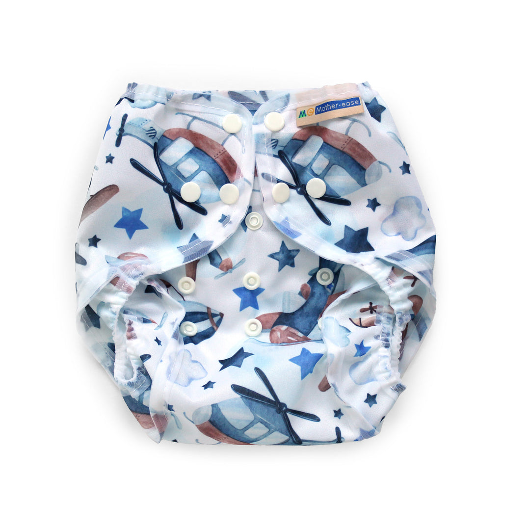 Mother-ease Rikki diaper wrap snap one-size adjustable diaper cover  Flight airplane print