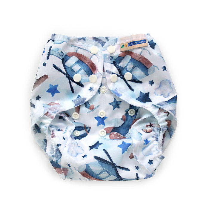 Mother-ease Rikki diaper wrap snap one-size adjustable diaper cover  Flight airplane print