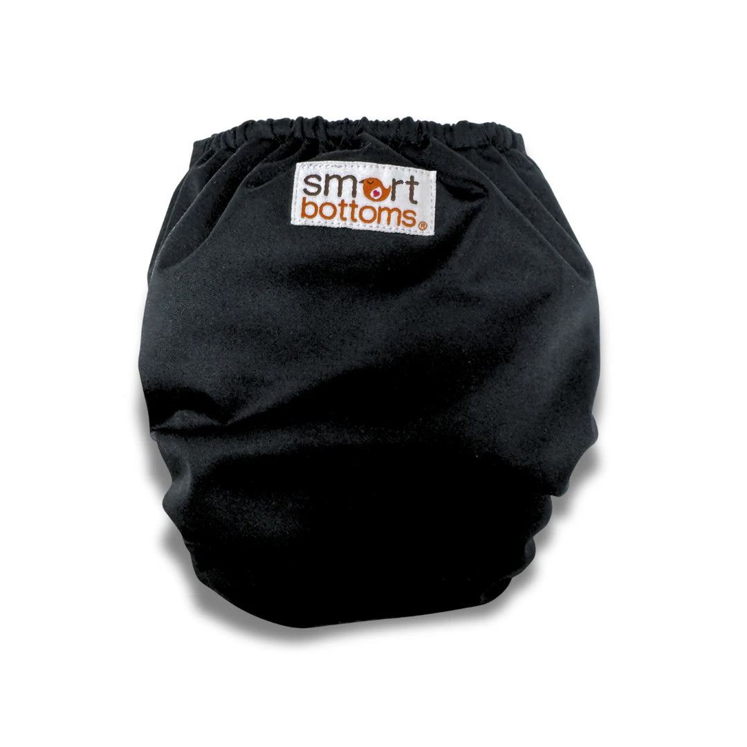 Black cloth diaper with 'smart bottoms' logo on a white background