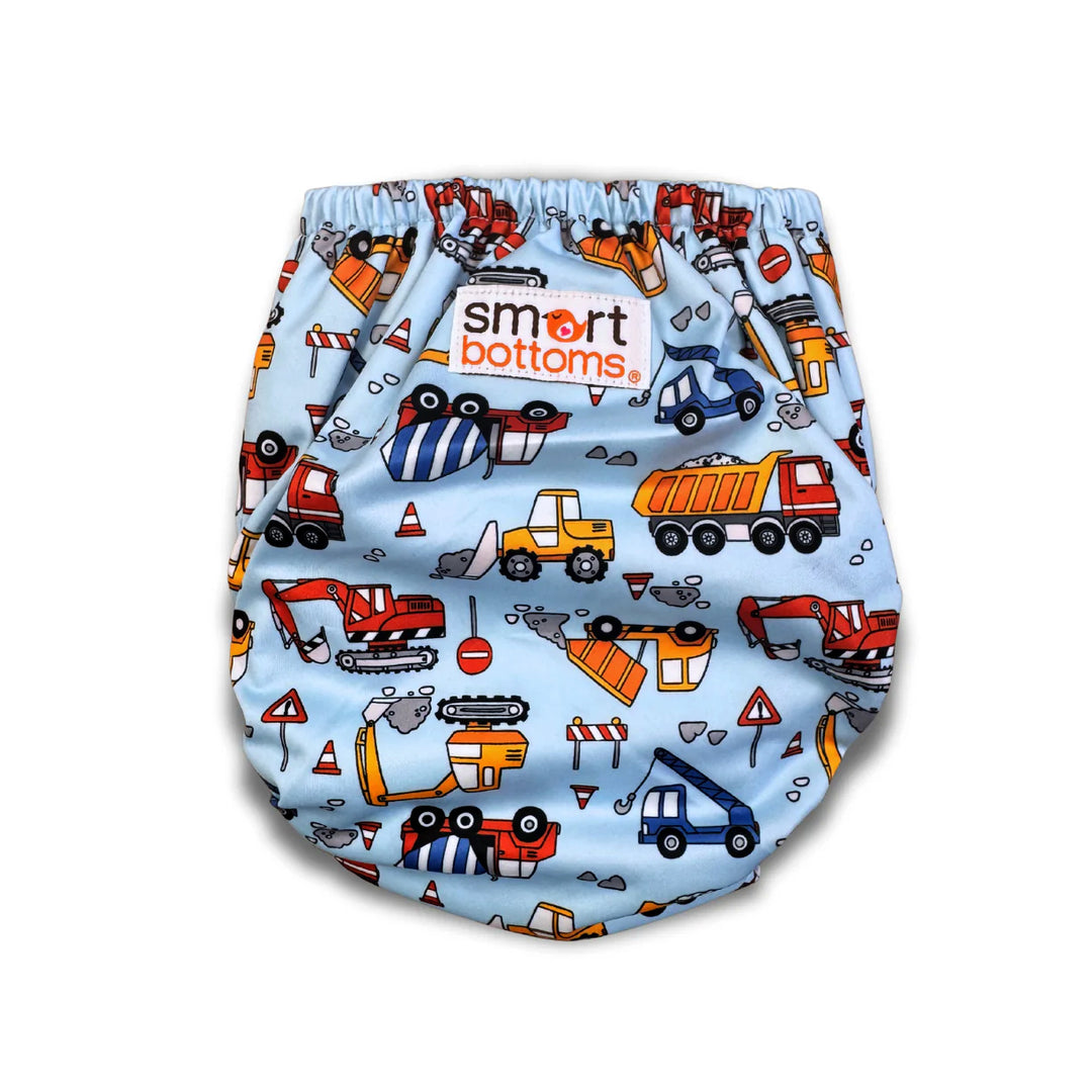 Smart Bottoms 4.0 organic cotton all in one cloth diaper construction truck back