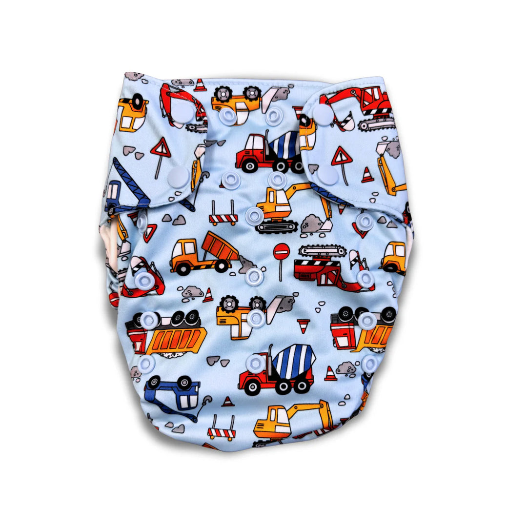 Smart Bottoms 4.0 organic cotton all in one cloth diaper dirt life trucks print