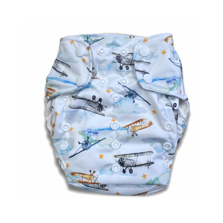 Smart Bottoms 4.0 organic cotton all in one cloth diaper first flight airplane print