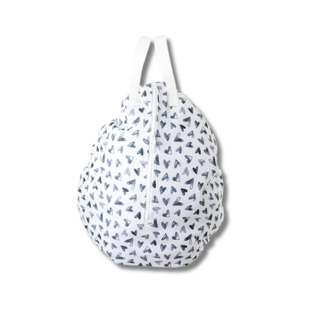 Hanging cloth diaper pail wet bay nurture hearts print with zipper