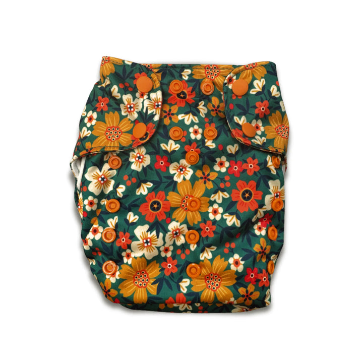 Smart Bottoms 4.0 organic cotton all in one cloth diaper Hazel orange and green flower print