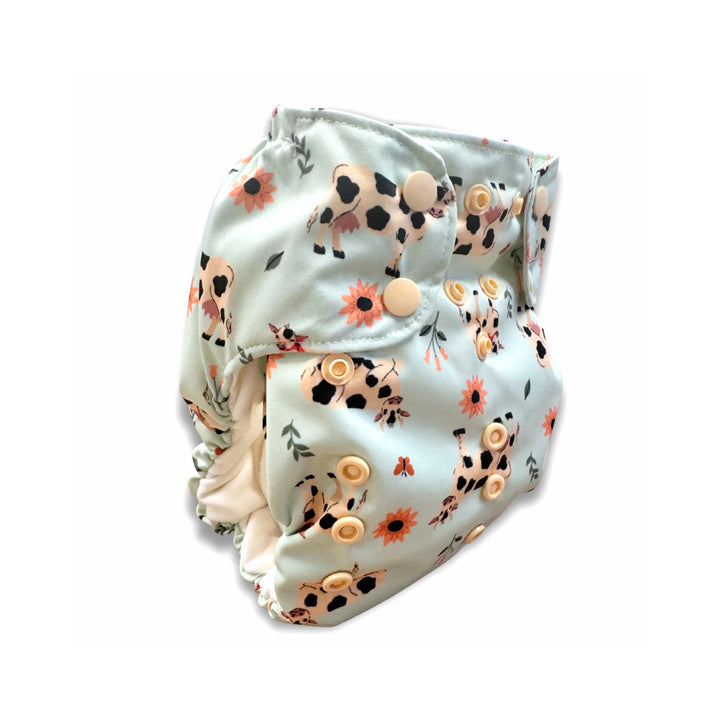 Smart Bottoms 4.0 organic cotton all in one cloth diaper cow print 