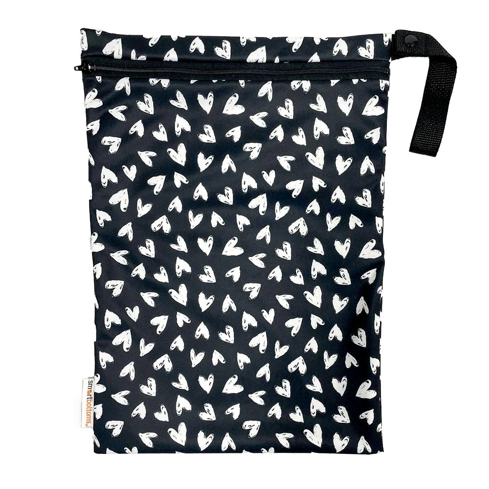 Smart Bottoms Wet Bag white hearts on black