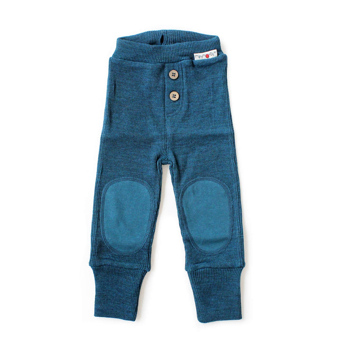 Manymonths wool baby jogger leggings with knee patches seabreeze teal
