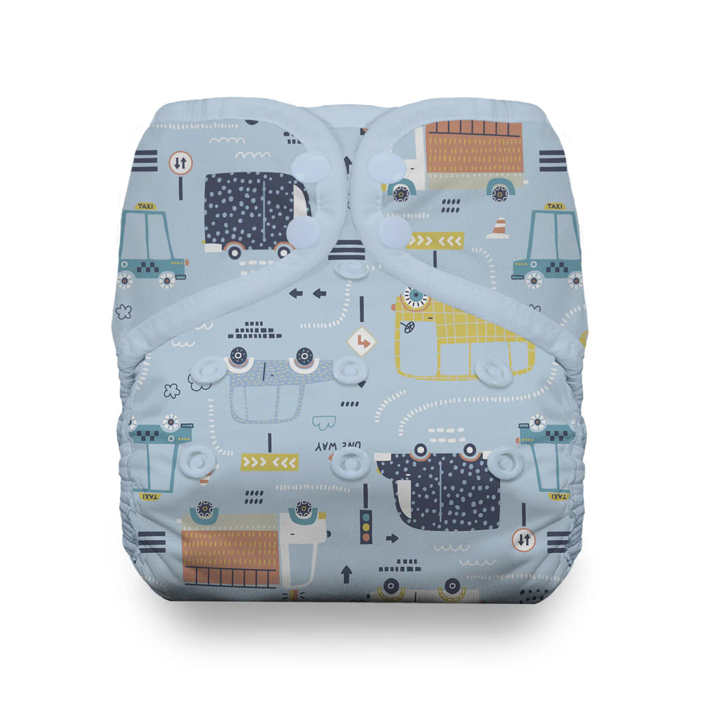 Thirsties natural pocket cloth diaper with cotton traffic jam print