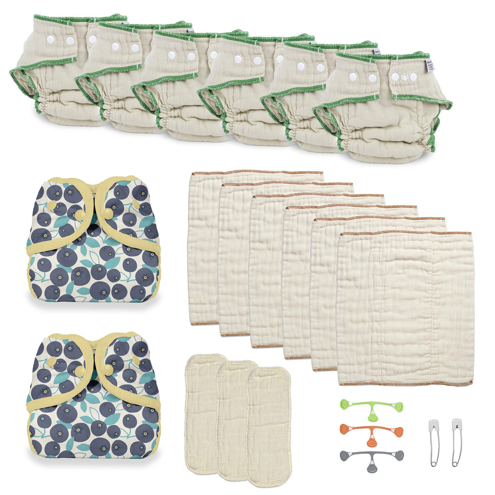 try both kinds of organic cloth diapers with blueberry print diaper covers