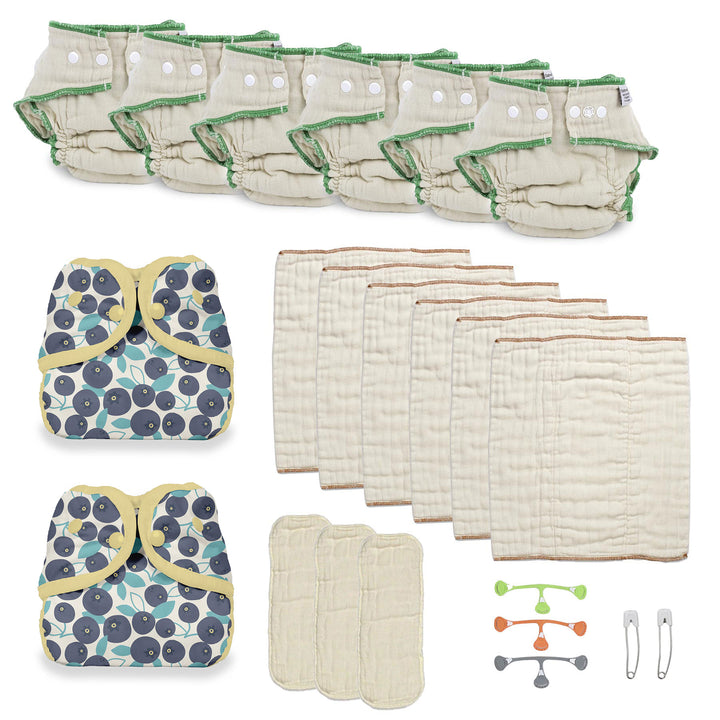 try both kinds of organic cloth diapers with blueberry print diaper covers