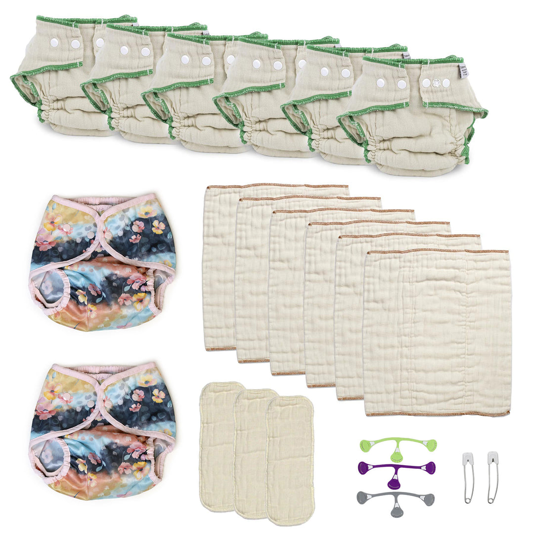 Try both kinds of organic cloth diapers with poppy flower print diaper covers